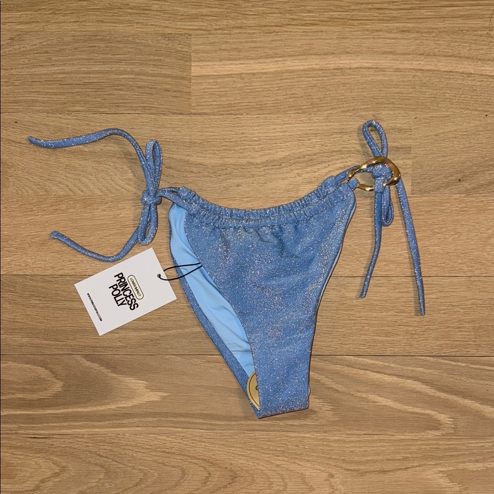 Princess Polly Shimmering Blue Bikini Bottom with Gold Detail
